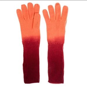 French Connection Ombre Knit Gloves - Orange to Burgundy Gradient